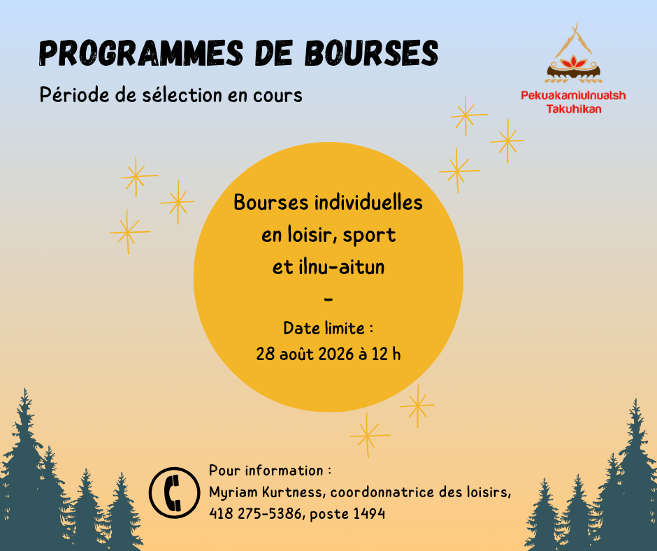 Période de sélection en cours : Bourses individuelles en loisir, sport et ilnu-aitun